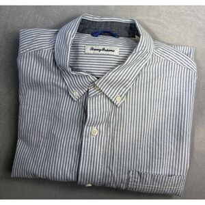 Tommy Bahama Blue Striped  Button Up Long Sleeve Shirt Men's X LARGE